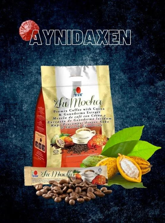 bolsa sellada de Zhimocha de DXN con cacao y granos de café.