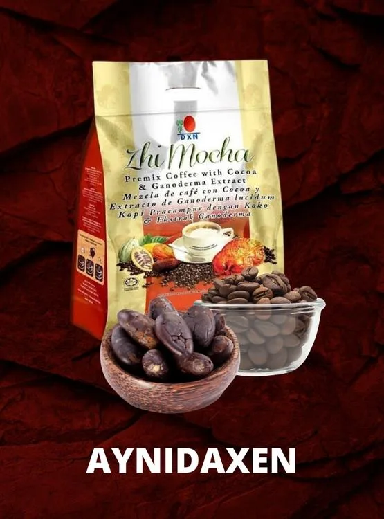 bolsa sellada de Zhimocha de DXN con cacao y granos de café.