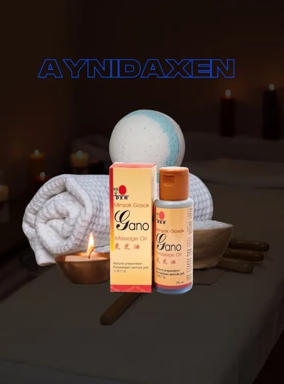 Gano Massage Oil presentación en caja y el pomo que lo contiene