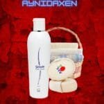 Body Foam en botella con esponja debaño color madera mas una canasta de utilices de aseo personal