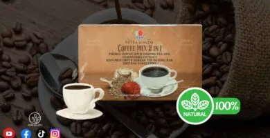 Ootea Lingzhi Coffee Mix 2 en 1 caja sellada con una taza de café