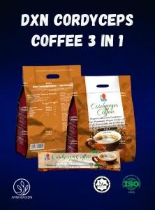 Cordyceps Coffee 3 in 1 paquetes sellado de adelante y atraz con un sobre por unidad.