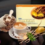 MACA EUCAFÉ de DXN maca, café en grano y en líquido.