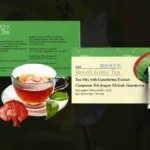 Reishi Gano Tea de DXN en presentación de caja con una taza de té y te de Camellia Sinensis