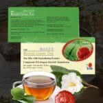Reishi Gano Tea de DXN en presentación de caja con una taza de té y te de Camellia Sinensis