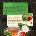 Reishi Gano Tea de DXN en presentación de caja con una taza de té y te de Camellia Sinensis