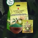 Spirulina Cereal en presentación de 30 sobres, sobres pequeños de Spirulina.