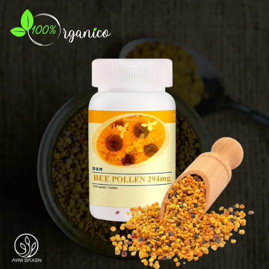 pomo presentación de 120 tabletas de 294 mg de color blanco presentación pomo de BEE POLLEN. Con el polen de abeja