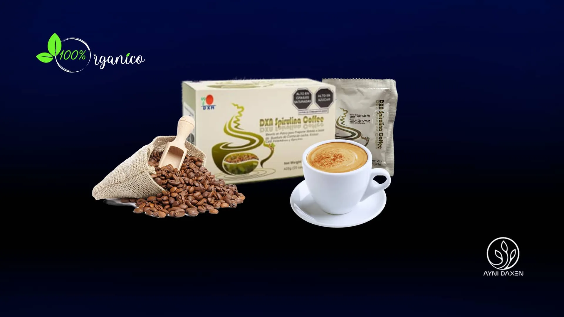 Café DXN con extracto de espirulina en polvo