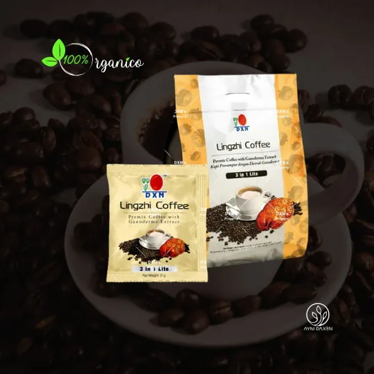 Lingzhi Coffee 3 in 1 Lite DXN, Cada bolsa: 21 g x 20 sobres