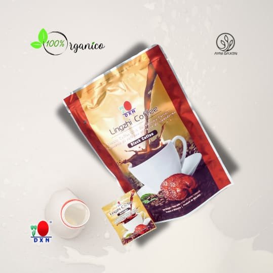 café 2 en 1 de DXN con granos de café