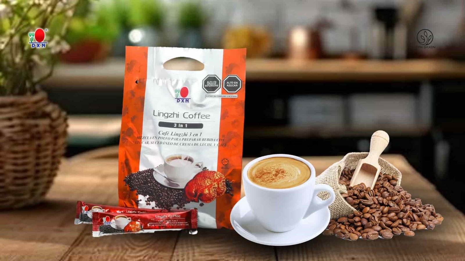 Lingzhi Coffee 3 en 1 DXN, Café 3 en 1 DXN con café 100% natural