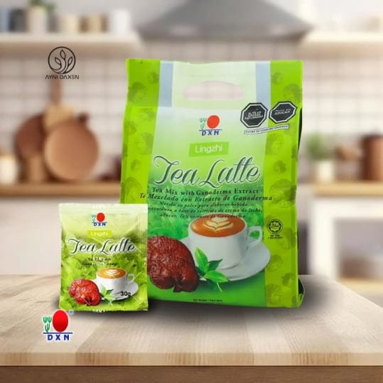 Tea Latte DXN combina té premium, crema vegetal y Ganoderma en una bebida suave y deliciosa. Presentación: 12 sobres de 30 g.