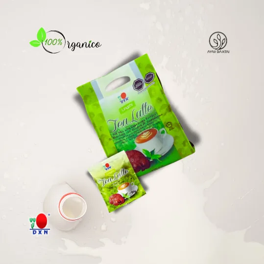 Tea Latte DXN combina té premium, crema vegetal y Ganoderma en una bebida suave y deliciosa. Presentación: 12 sobres de 30 g.