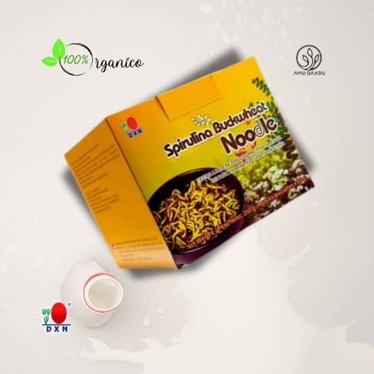 Spirulina Buckwheat Noodles DXN: Cada caja 65 g x 4 paquetes (fideos simples). Fideos de espirulina DXN