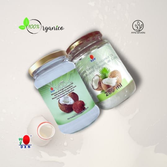 VCO-L o Aceite Coco DXN este frasco viene en la presentación de 285 ml.